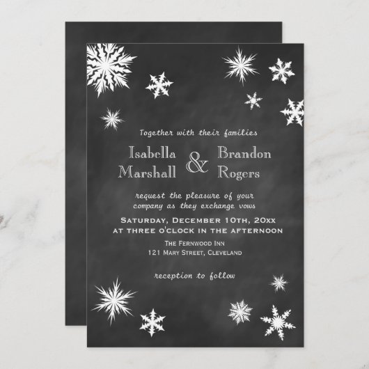 Chalkboard Snowflake Weddenschap Kaart (Voorkant / Achterkant)