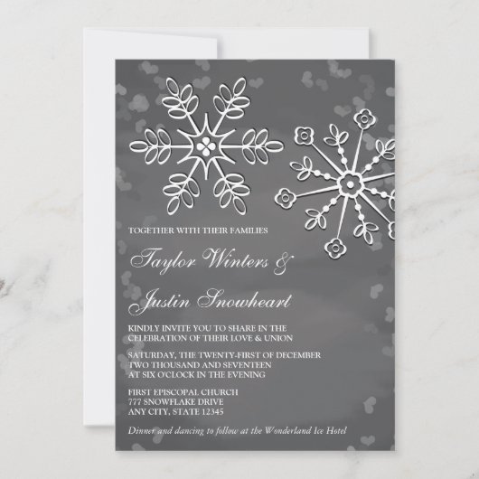 Chalkboard Snowflake Wedding Invitations Kaart (Voorkant)