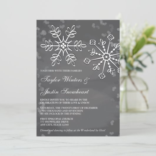 Chalkboard Snowflake Wedding Invitations Kaart (Staand voorkant)