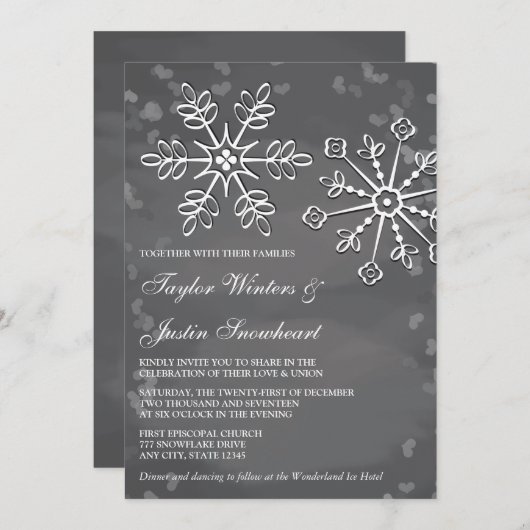 Chalkboard Snowflake Wedding Invitations Kaart (Voorkant / Achterkant)