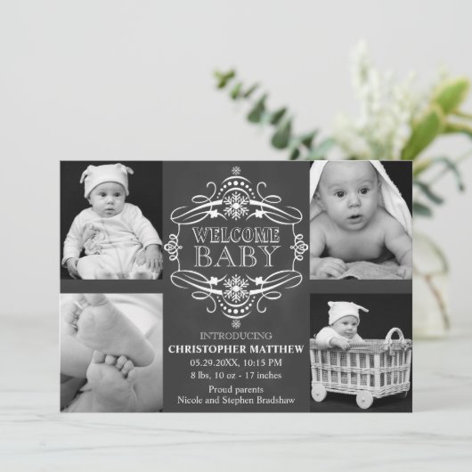 Chalkboard Snowflake Winter Multiple Photo Card Feestdagenkaart (Staand voorkant)