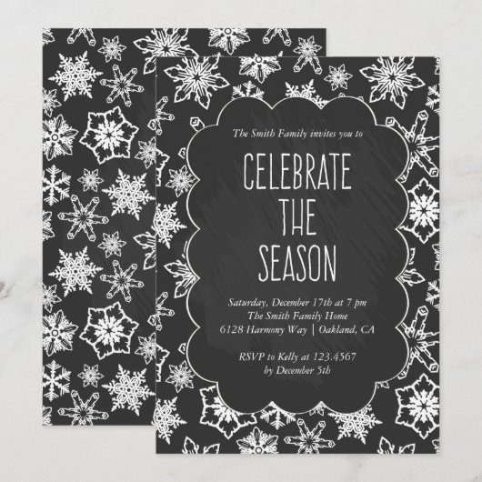 Chalkboard Snowflakes Holiday Party Kaart (Voorkant / Achterkant)