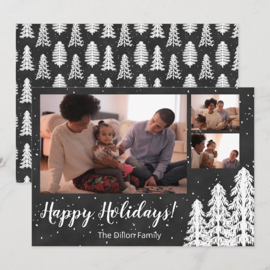 Chalkboard Snowy Pine Tree Holiday Feestdagenkaart (Voorkant / Achterkant)