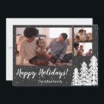 Chalkboard Snowy Pine Tree Holiday Feestdagenkaart<br><div class="desc">Laat het sneeuwen met dit rijke, juweeltoon vakantie-collectie. foto's zijn de focus van het ontwerp, voorzien van witte kerstdenbomen in de hoeken. De herfsten van de sneeuw op de achtergrond om textuur toe te voegen. Een klantgerichte groet in een huismanuscript voegt een whimsical voelt aan het ontwerp toe. Verkrijgbaar in...</div>
