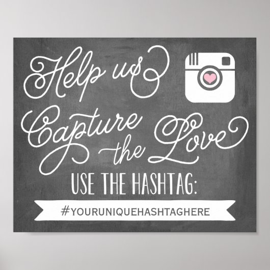 Chalkboard Social Media Hashtag | Weddenschap-deco Poster (Voorkant)