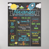 Chalkboard Space Party poster voor eerste verjaard (Voorkant)
