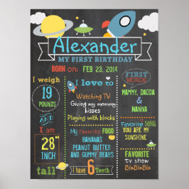 Chalkboard Space Party poster voor eerste verjaard