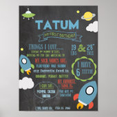 Chalkboard Spaceship personalized 1 year poster (Voorkant)
