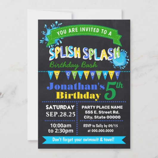 Chalkboard Splish splash verjaardagsfeest Kaart (Voorkant)
