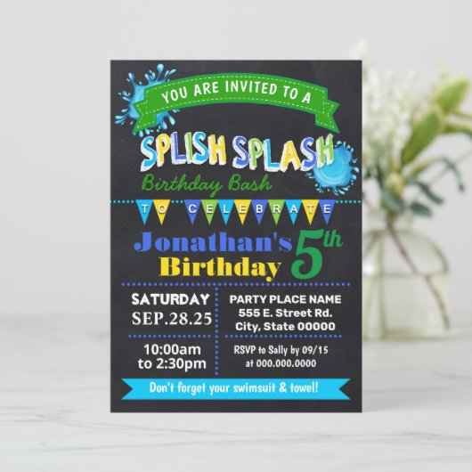 Chalkboard Splish splash verjaardagsfeest Kaart (Staand voorkant)