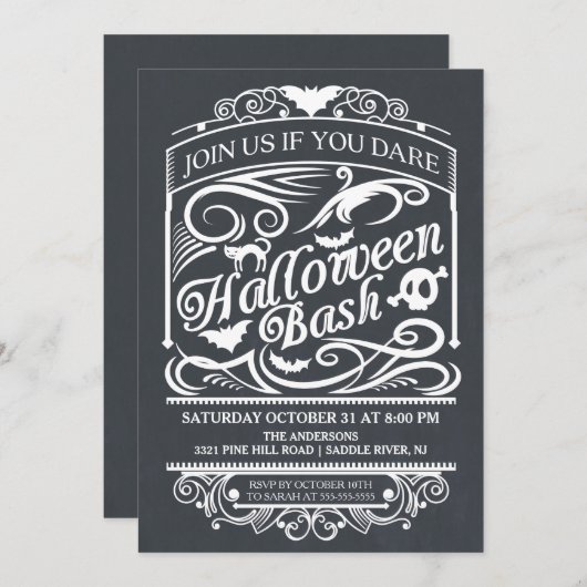 Chalkboard Spooky Gothic Halloween Invitation Kaart (Voorkant / Achterkant)