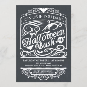 Chalkboard Spooky Gothic Halloween Invitation Kaart