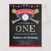Chalkboard sport Baseball 1e verjaardag Uitnodiging Briefkaart (Voorkant)