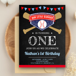 Chalkboard Sport Baseball 1e Verjaardagsfeestje Uitnodiging Briefkaart