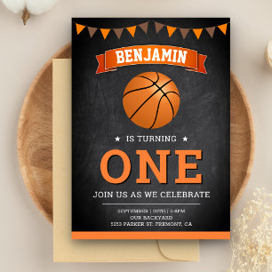 Chalkboard Sport Basketbal 1e Verjaardagsfeestje Kaart
