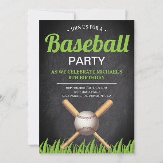 Chalkboard Sport Kinder Baseball Birthday Party Kaart (Voorkant)