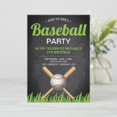Chalkboard Sport Kinder Baseball Birthday Party Kaart (Staand voorkant)