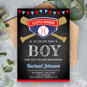 Chalkboard Sports Boy Baseball Baby shower Kaart