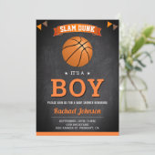 Chalkboard Sports Boy Basketball Baby shower Kaart (Staand voorkant)