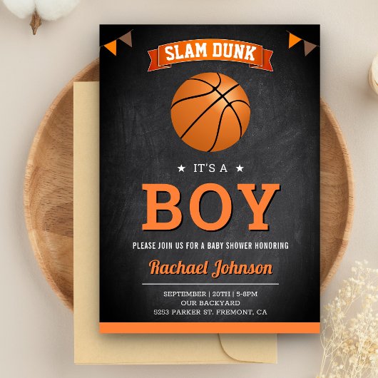 Chalkboard Sports Boy Basketball Baby shower Kaart