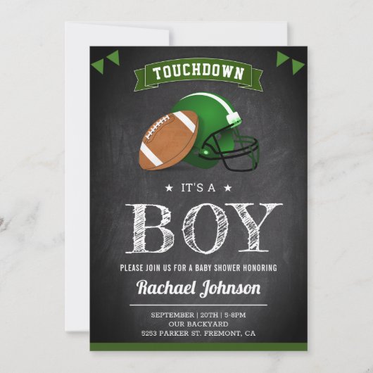Chalkboard Sports Boy Football Baby shower Kaart (Voorkant)