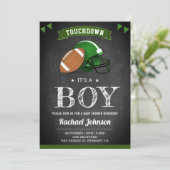 Chalkboard Sports Boy Football Baby shower Kaart (Staand voorkant)