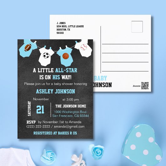 Chalkboard Sports Little ALL-STAR Baby shower Briefkaart