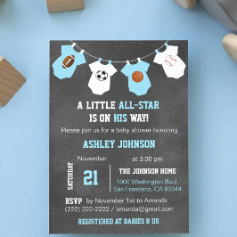 Chalkboard Sports Little ALL-STAR Baby shower Kaart