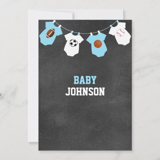 Chalkboard Sportthema Baby Shower-uitnodigingen Kaart (Achterkant)