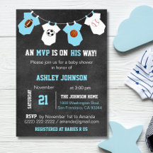 Chalkboard Sportthema Baby Shower-uitnodigingen