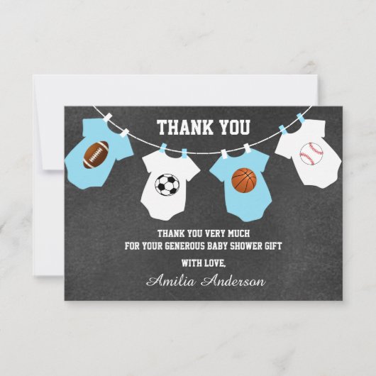 Chalkboard Sportthema THANK JE baby shower Bedankkaart (Voorkant)