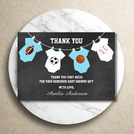 Chalkboard Sportthema THANK JE baby shower Bedankkaart