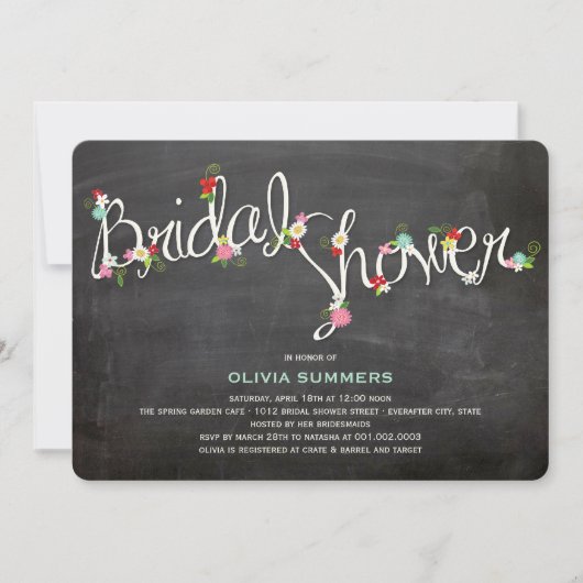 Chalkboard Spring Flowers Vrijgezellenfeest Invite Kaart (Voorkant)