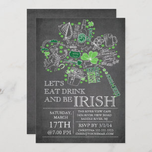 Chalkboard St. Patrick's Day Bash Dinner Party Kaart
