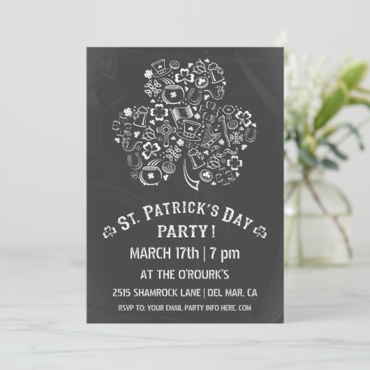 Chalkboard St. Patrick's Day Party Invitation II Kaart (Staand voorkant)
