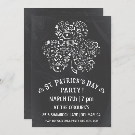 Chalkboard St. Patrick's Day Party Invitation II Kaart (Voorkant / Achterkant)