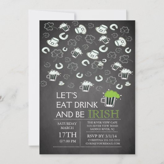 Chalkboard St Patrick's Day Party Invitation Kaart (Voorkant)