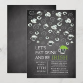Chalkboard St Patrick's Day Party Invitation Kaart (Voorkant / Achterkant)