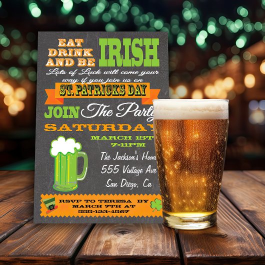 Chalkboard St. Patrick's Day Party Invitation Kaart