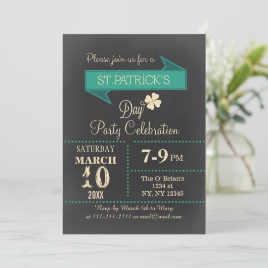 Chalkboard  St. Patricks day Party Kaart (Staand voorkant)