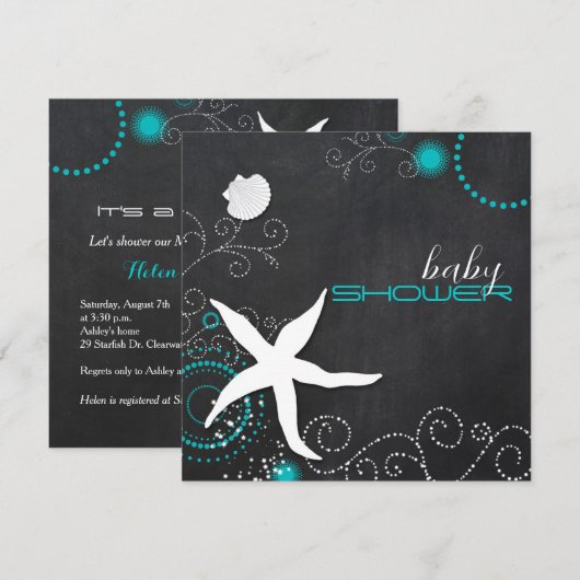 Chalkboard Starfish Beach Baby shower Kaart (Voorkant / Achterkant)
