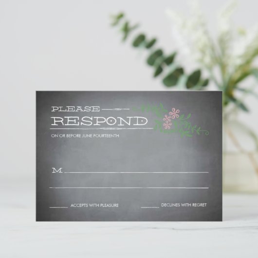 Chalkboard Stencil Roze Reactie RSVP Kaartje (Staand voorkant)