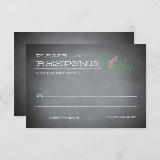 Chalkboard Stencil Roze Reactie RSVP Kaartje (Voorkant / Achterkant)