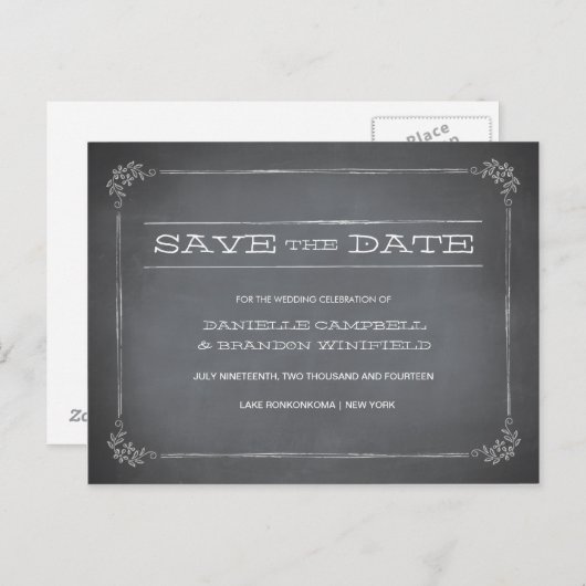 Chalkboard Stencil White Save the Date Aankondigingskaart (Voorkant / Achterkant)