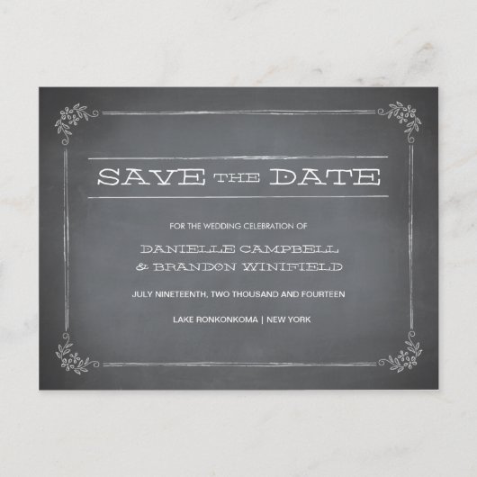 Chalkboard Stencil White Save the Date Aankondigingskaart (Voorkant)