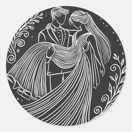 Chalkboard stijl bruid en bruidegom bruiloft Stick Ronde Sticker (Voorkant)