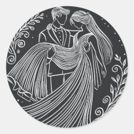 Chalkboard stijl bruid en bruidegom bruiloft Stick Ronde Sticker