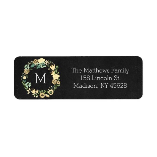 Chalkboard stijl Floral Monogram Adreslabel Etiket (Voorkant)