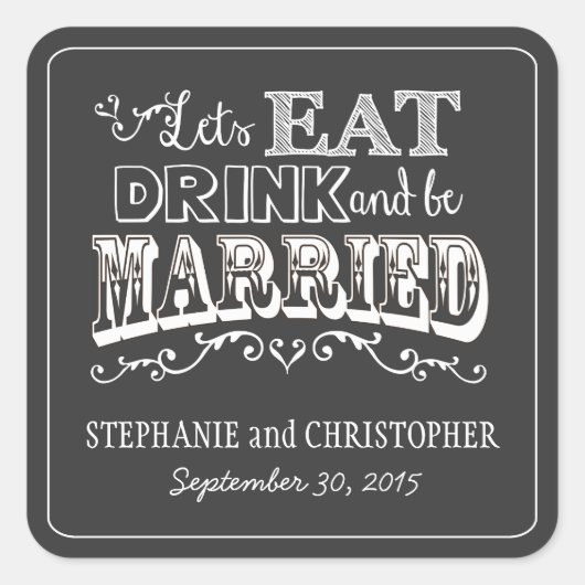 Chalkboard stijl persoonlijke bruiloft gunst Stick Vierkante Sticker (Voorkant)