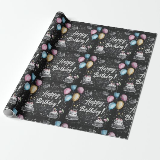 Chalkboard stijl verjaardagsontwerp cadeaupapier (Uitgerold)